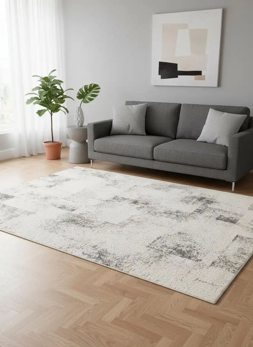 Cream And Black Abstract Area Rug Photo 1