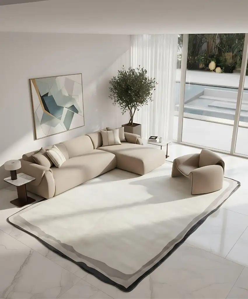 Cream And Black Abstract Area Rug Photo 1