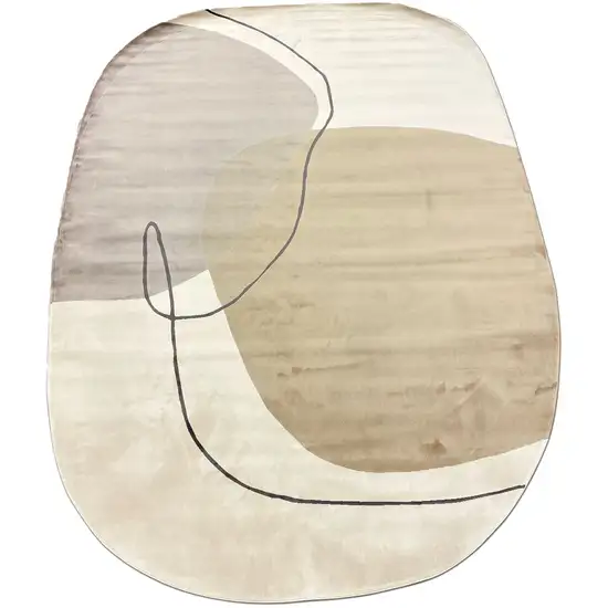 Cream And Black Abstract Oval Rug Photo 2