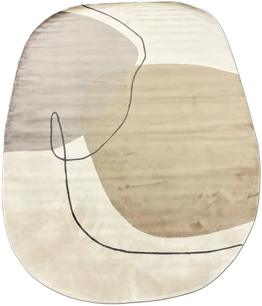 Cream And Black Abstract Oval Rug Photo 2