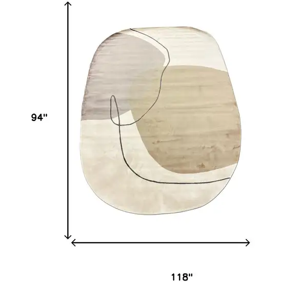 Cream And Black Abstract Oval Rug Photo 5