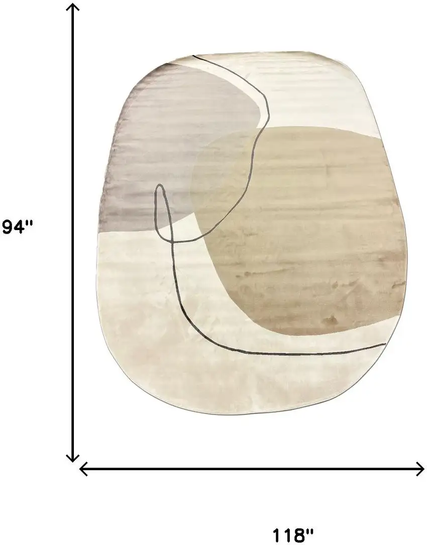 Cream And Black Abstract Oval Rug Photo 5