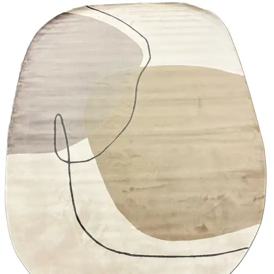 Cream And Black Abstract Oval Rug Photo 4