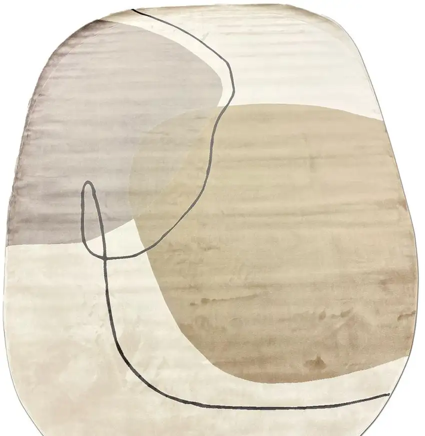 Cream And Black Abstract Oval Rug Photo 4