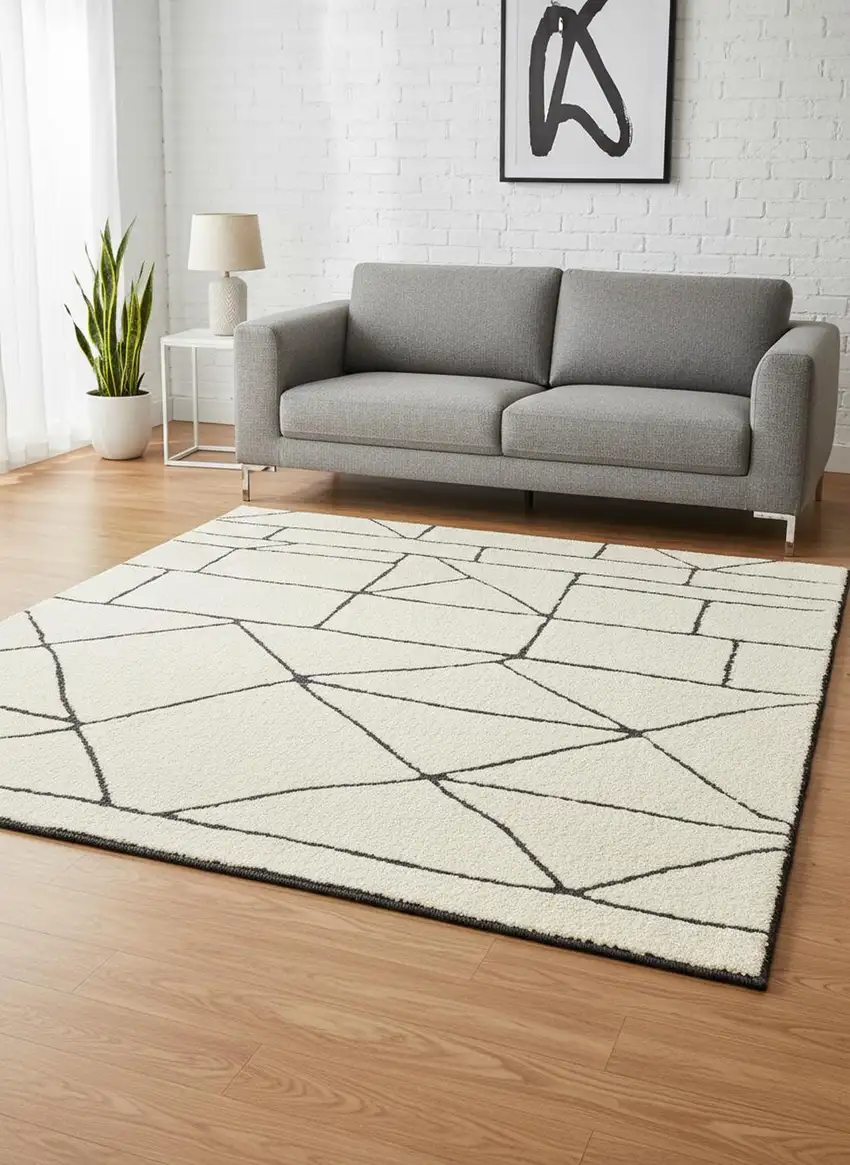 Cream And Black Geometric Area Rug Photo 1