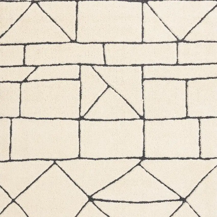 Cream And Black Geometric Area Rug Photo 5