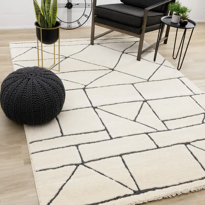 Cream And Black Geometric Area Rug Photo 6