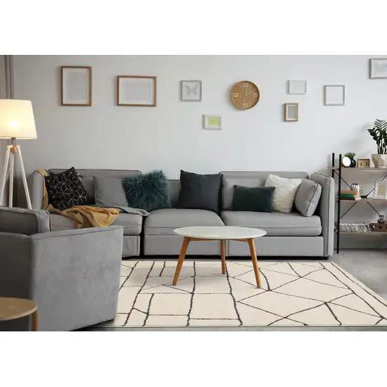 Cream And Black Geometric Area Rug Photo 7