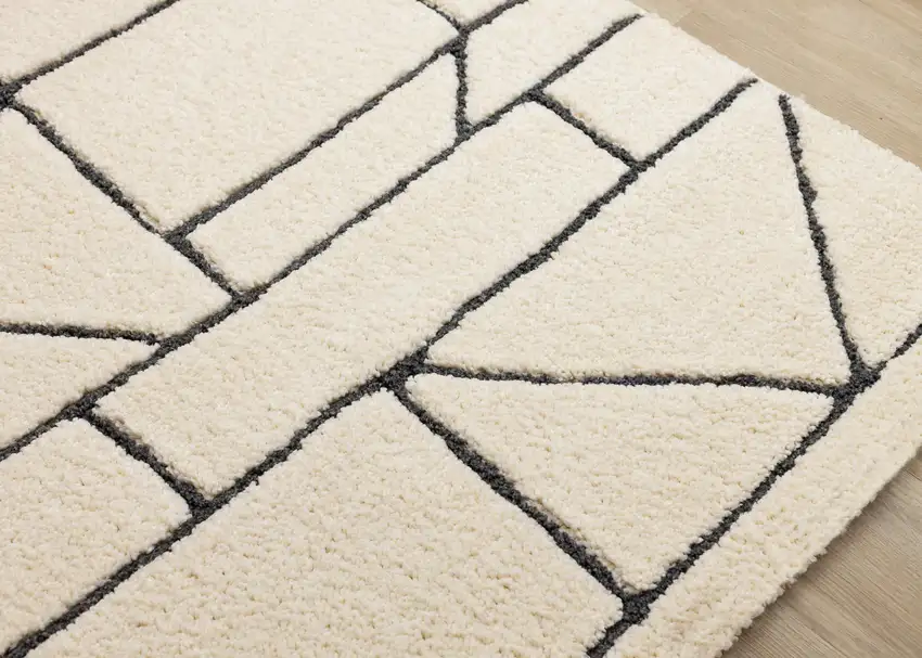 Cream And Black Geometric Area Rug Photo 7