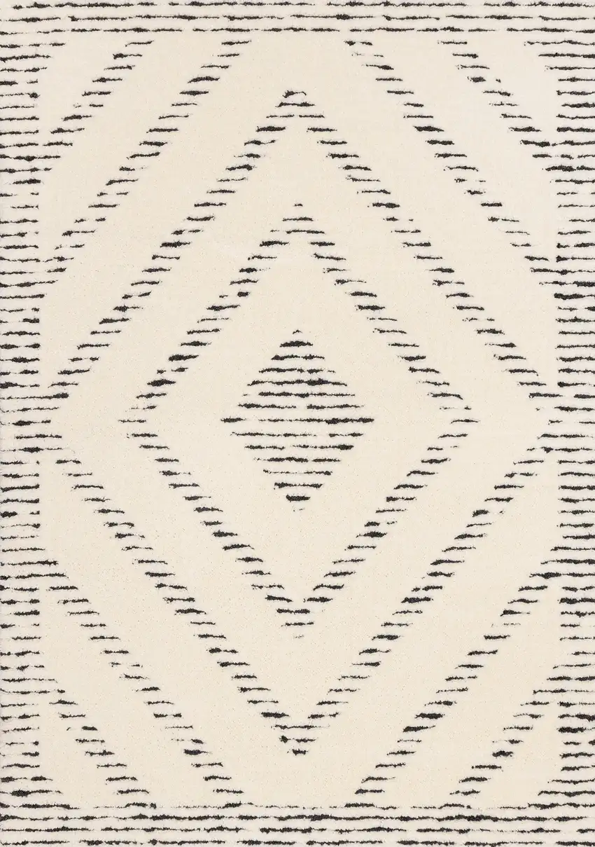 Cream And Black Geometric Area Rug Photo 4