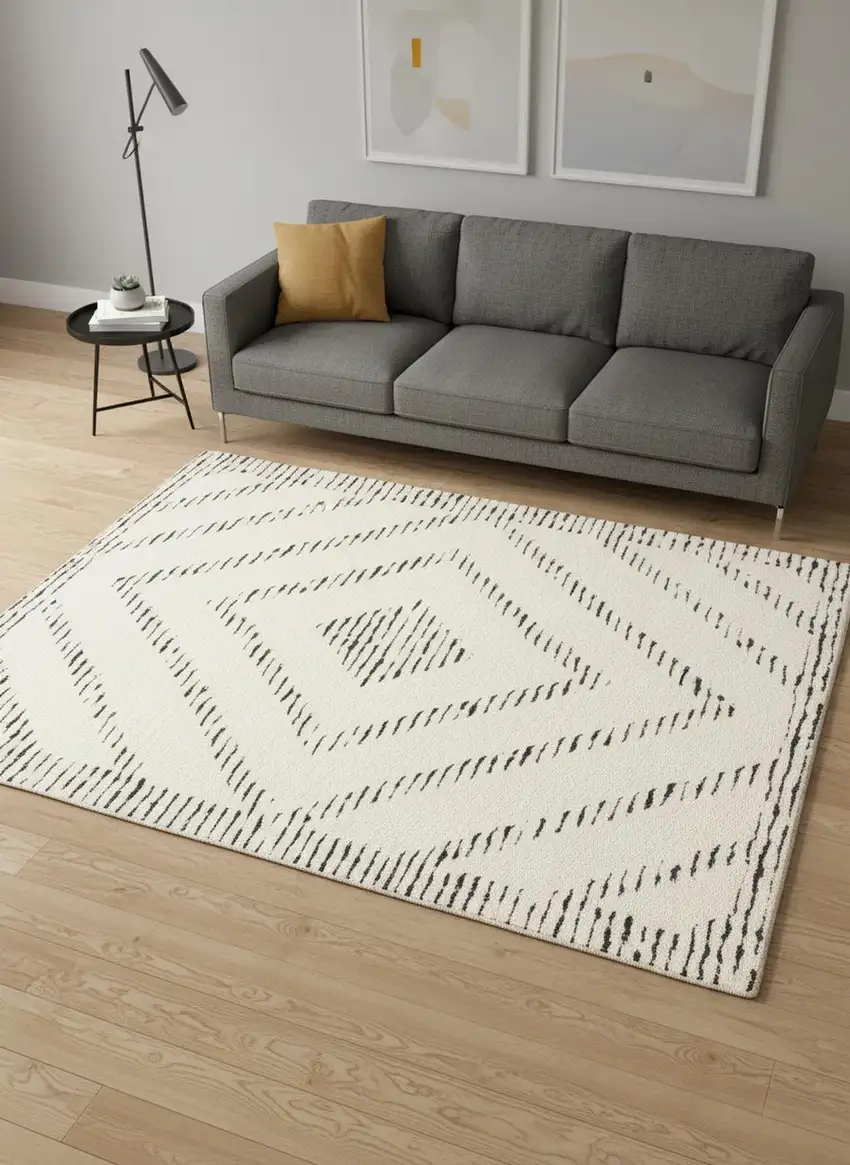 Cream And Black Geometric Area Rug Photo 1