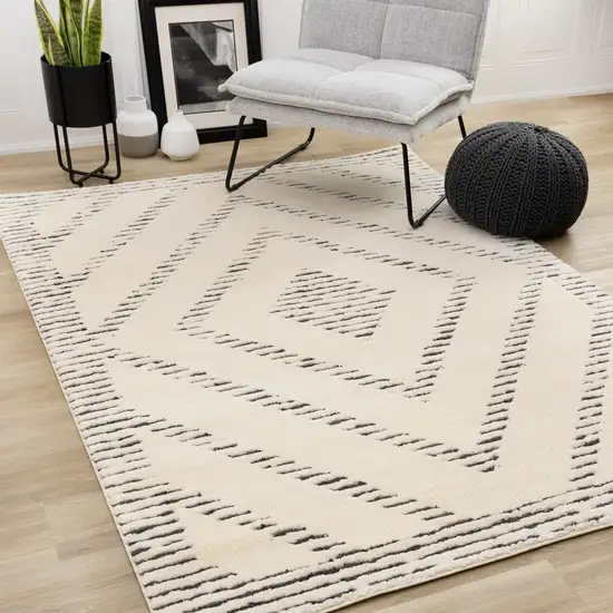 Cream And Black Geometric Area Rug Photo 4