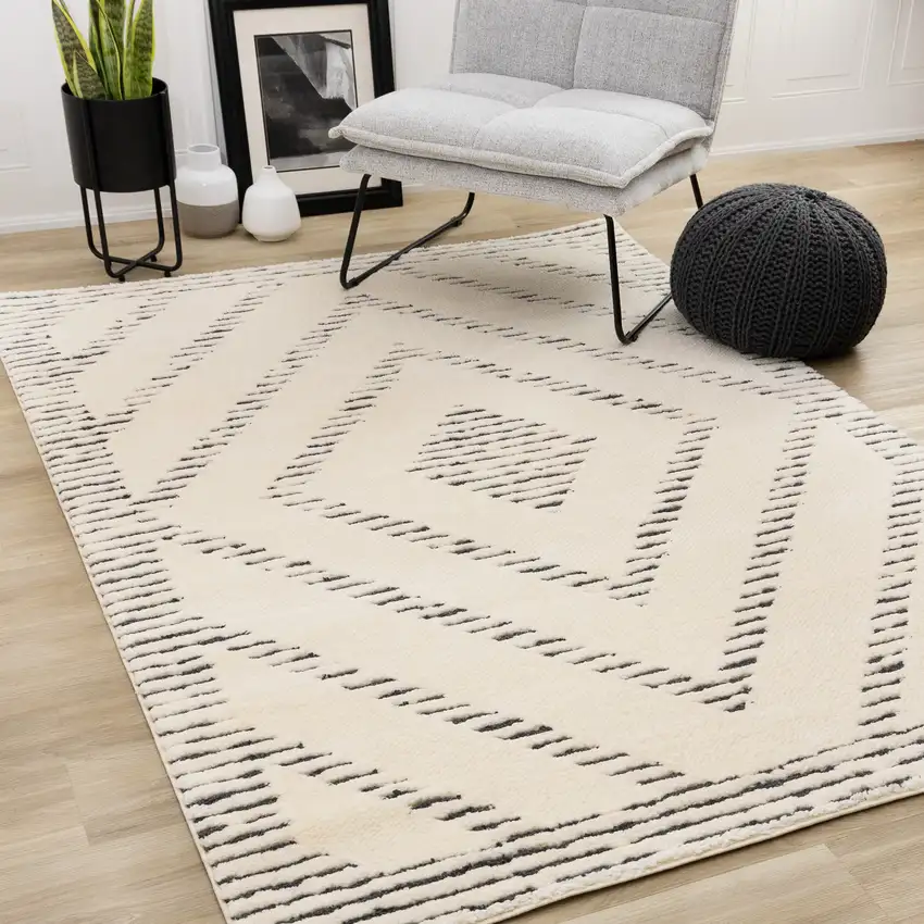 Cream And Black Geometric Area Rug Photo 4