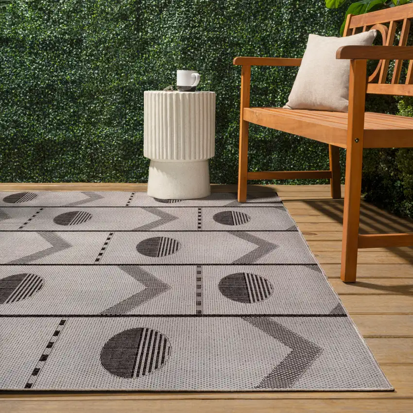 Cream And Black Geometric Indoor Outdoor Area Rug Photo 7