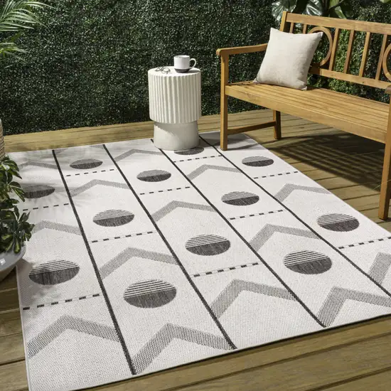 Cream And Black Geometric Indoor Outdoor Area Rug Photo 7