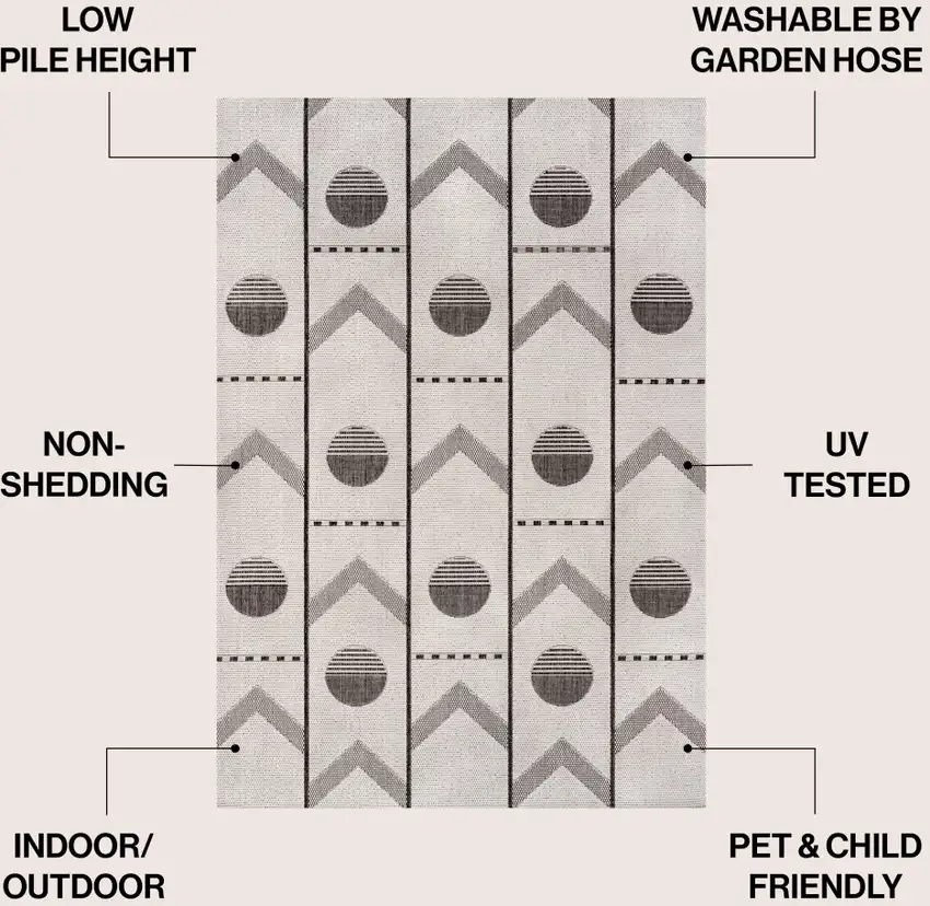 Cream And Black Geometric Indoor Outdoor Area Rug Photo 9