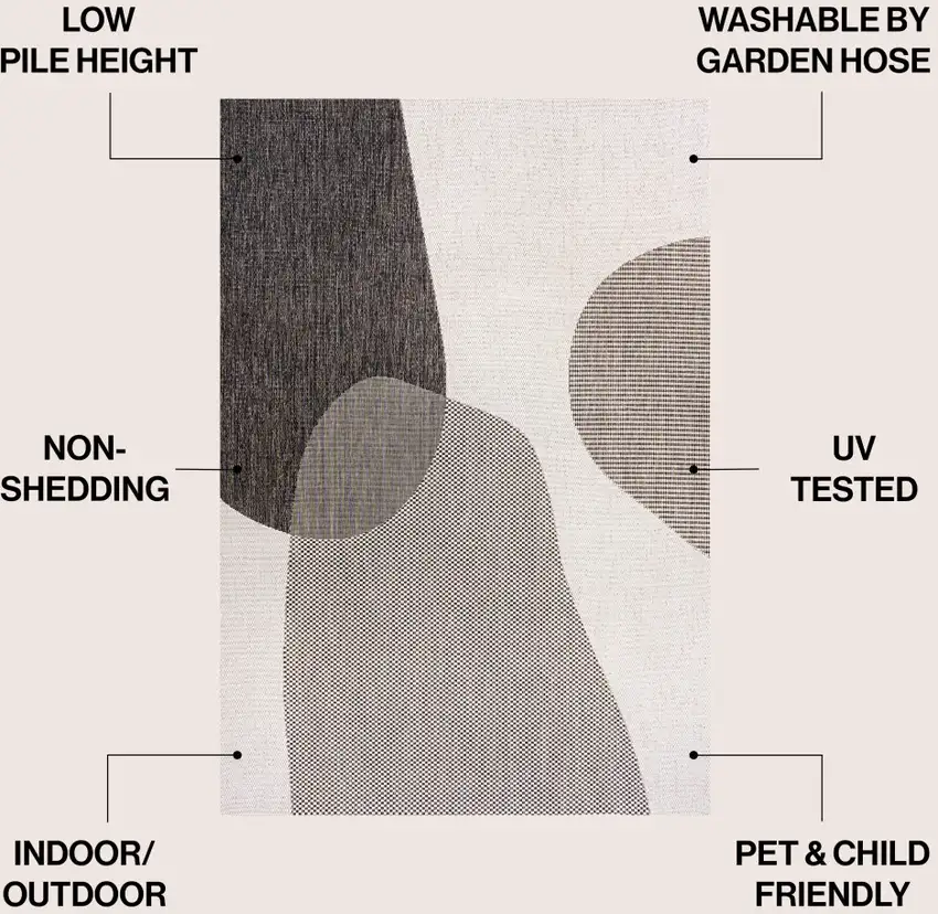 Cream And Black Geometric Indoor Outdoor Area Rug Photo 8