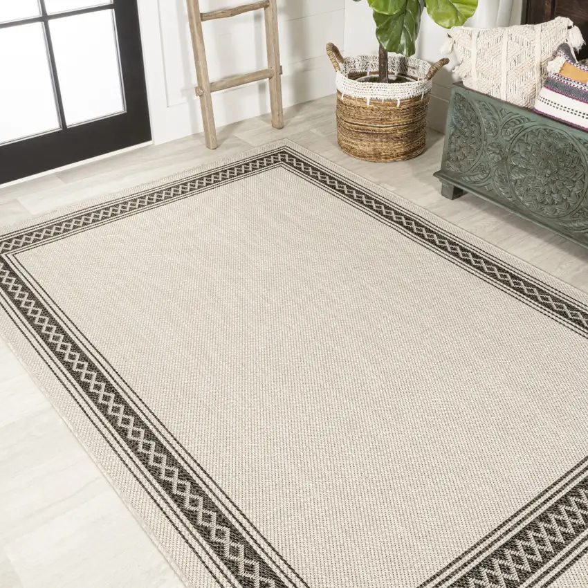 Cream And Black Indoor Outdoor Area Rug Photo 7