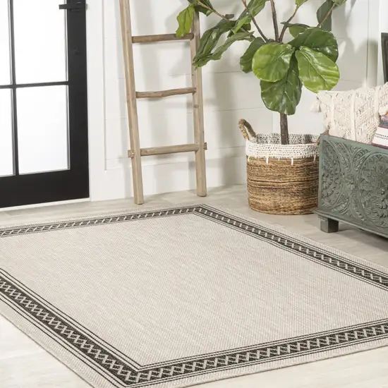 Cream And Black Indoor Outdoor Area Rug Photo 8