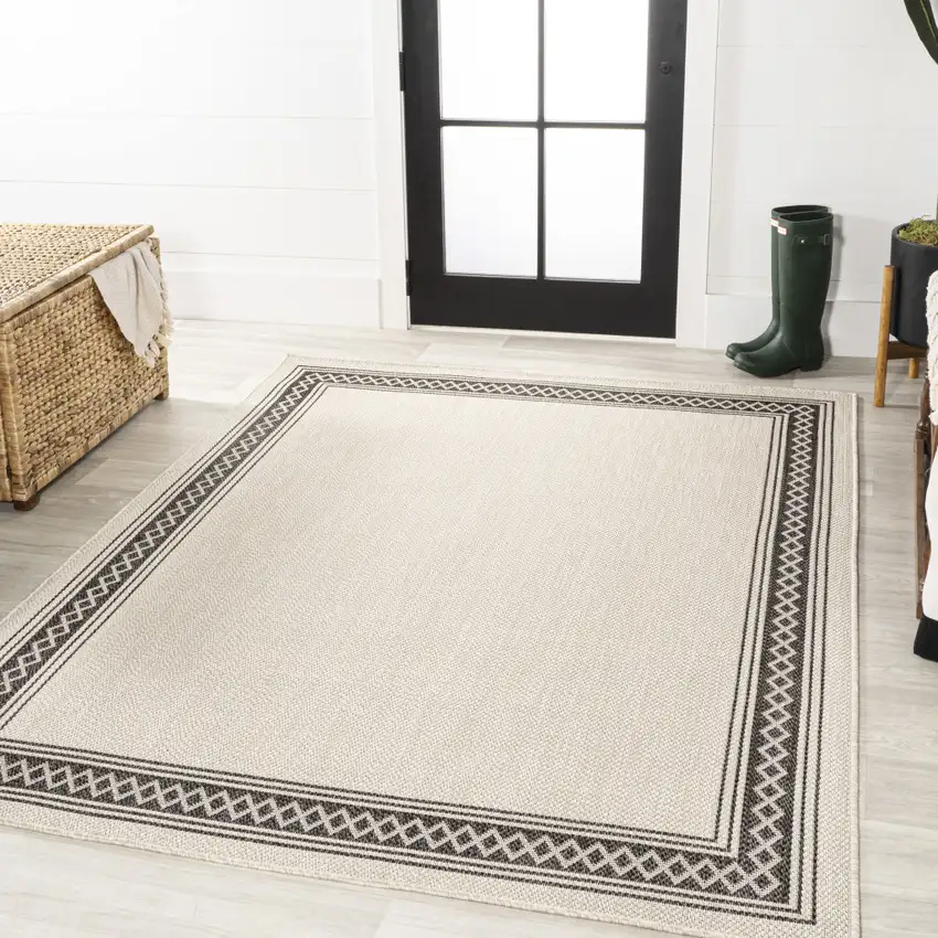 Cream And Black Indoor Outdoor Area Rug Photo 5