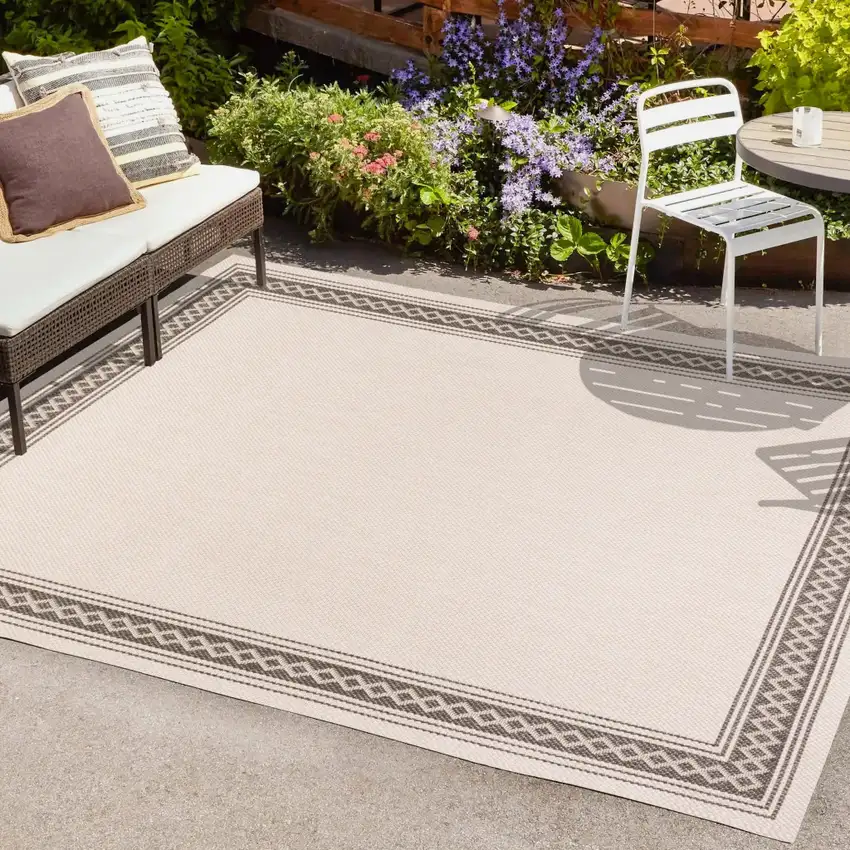 Cream And Black Indoor Outdoor Area Rug Photo 9