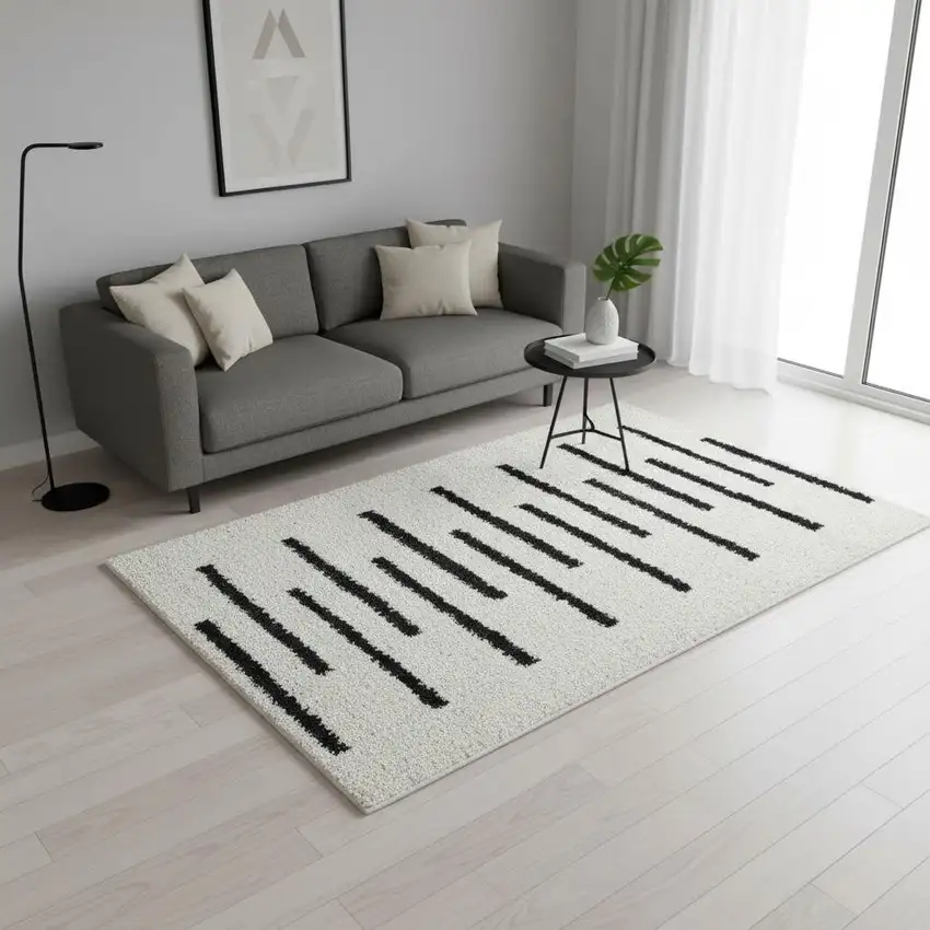 Cream And Black Striped Area Rug Photo 1