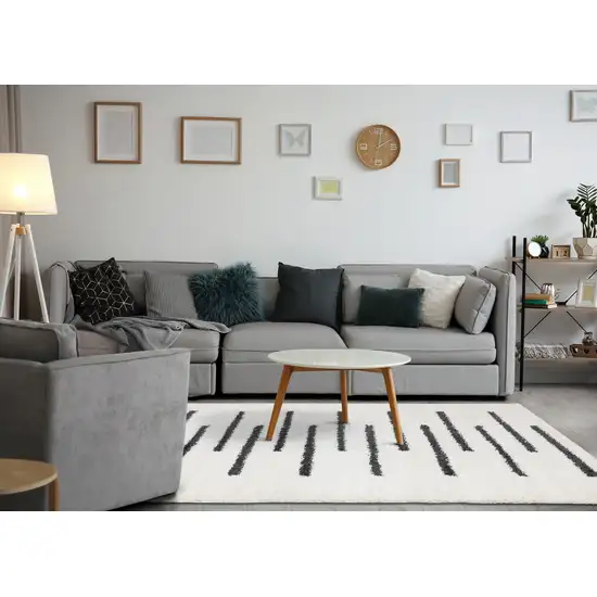 Cream And Black Striped Area Rug Photo 6