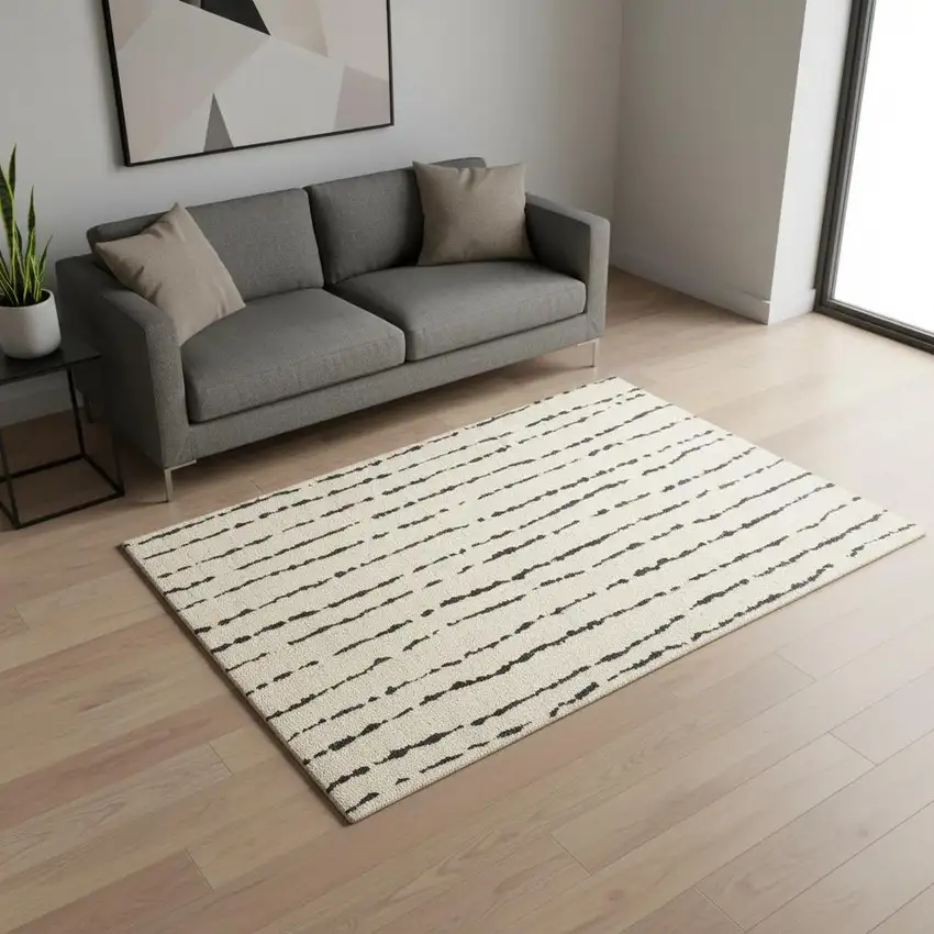 Cream And Black Striped Area Rug Photo 1