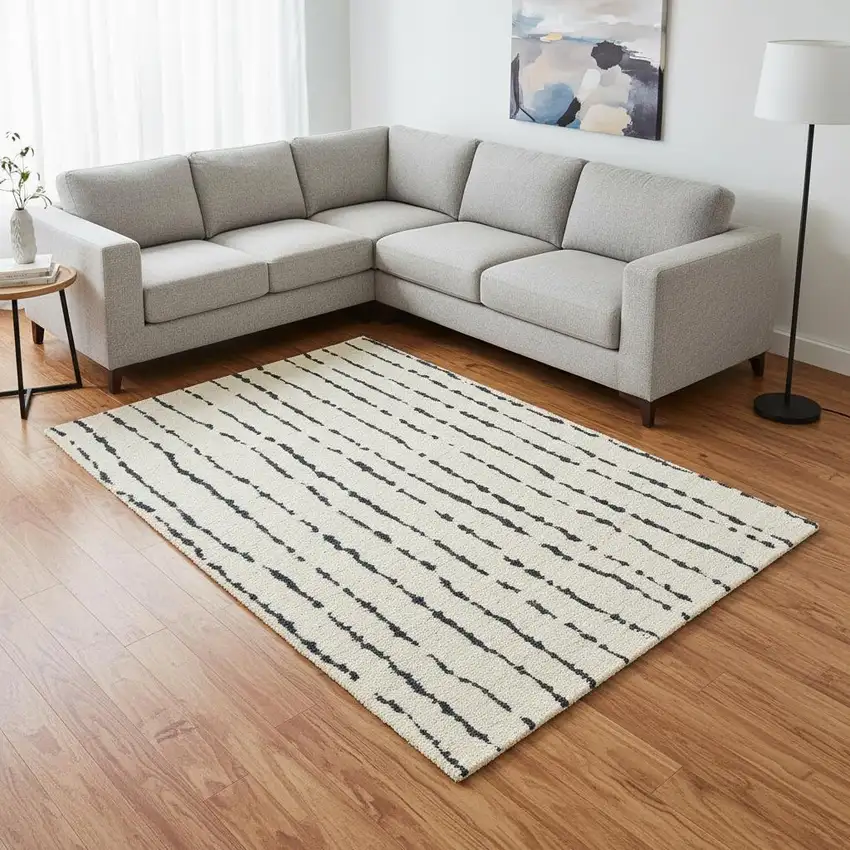 Cream And Black Striped Area Rug Photo 1