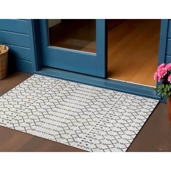 Cream And Black Trellis Indoor Outdoor Area Rug Photo 1