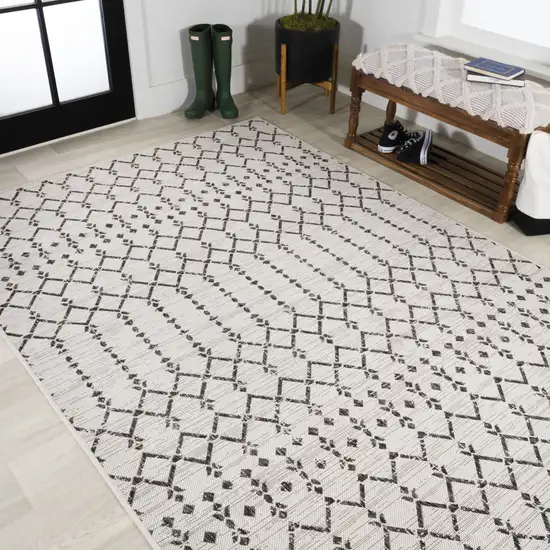 Cream And Black Trellis Indoor Outdoor Area Rug Photo 7