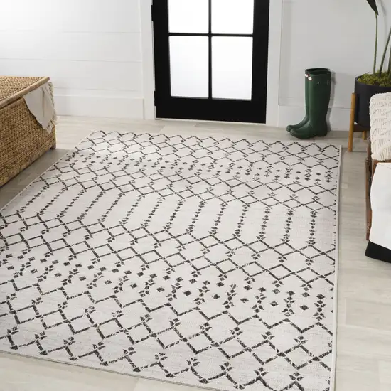 Cream And Black Trellis Indoor Outdoor Area Rug Photo 5