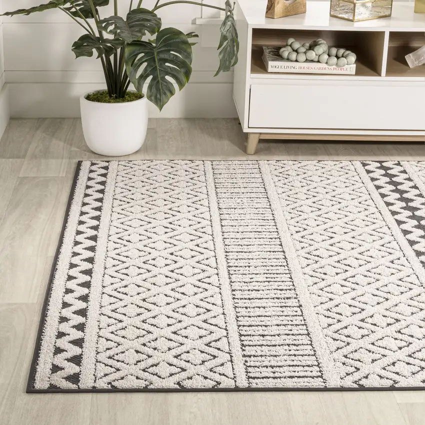 Cream And Black Trellis Indoor Outdoor Area Rug Photo 6