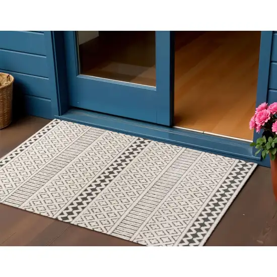 Cream And Black Trellis Indoor Outdoor Area Rug Photo 1