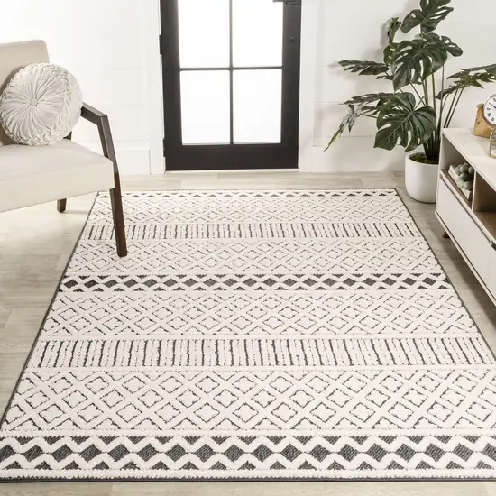 Cream And Black Trellis Indoor Outdoor Area Rug Photo 7