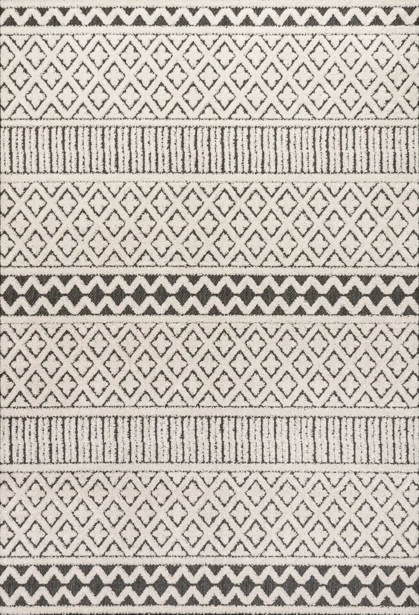 Cream And Black Trellis Indoor Outdoor Area Rug Photo 1