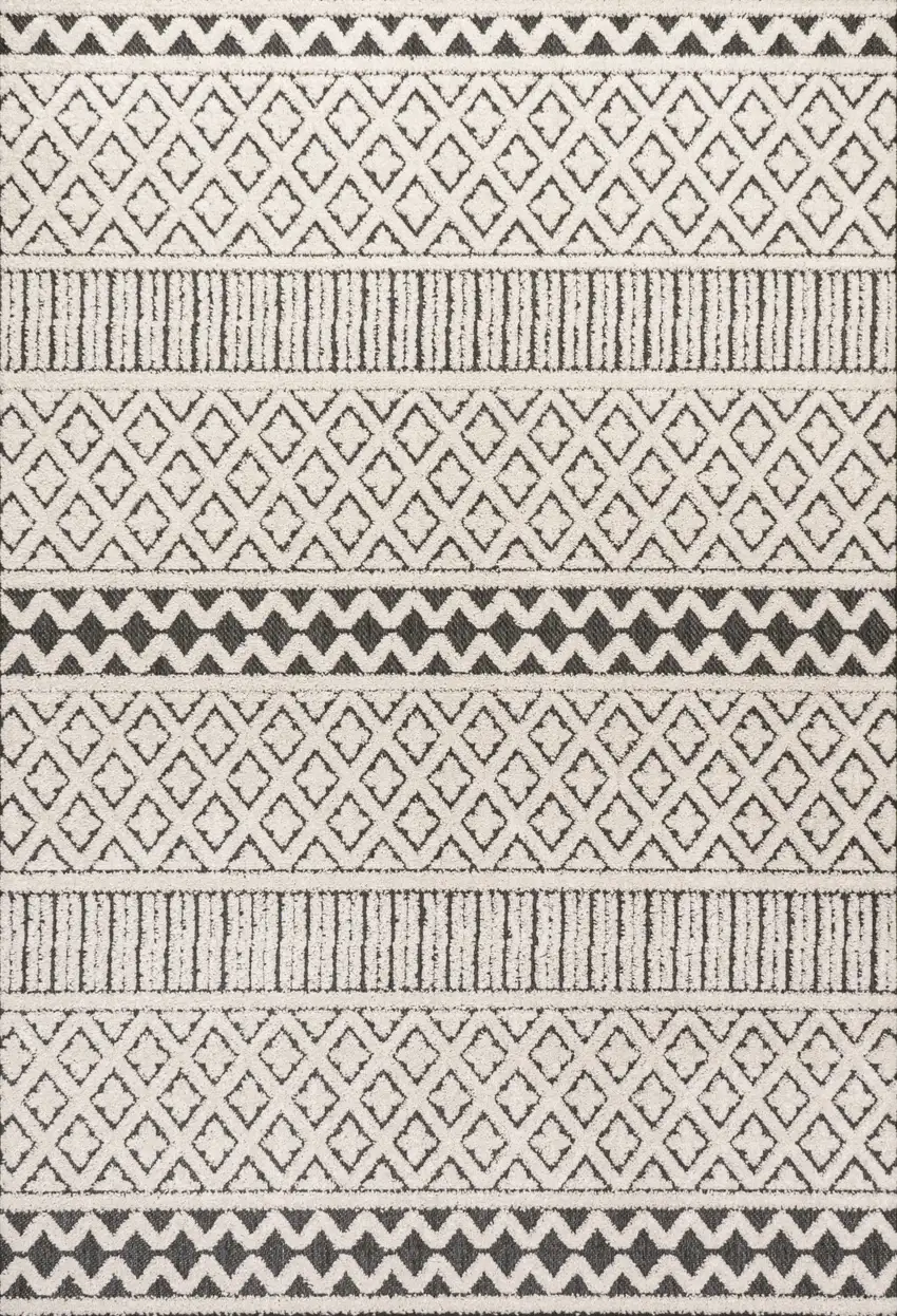 Cream And Black Trellis Indoor Outdoor Area Rug Photo 3