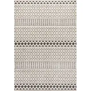 Photo of Cream And Black Trellis Indoor Outdoor Area Rug