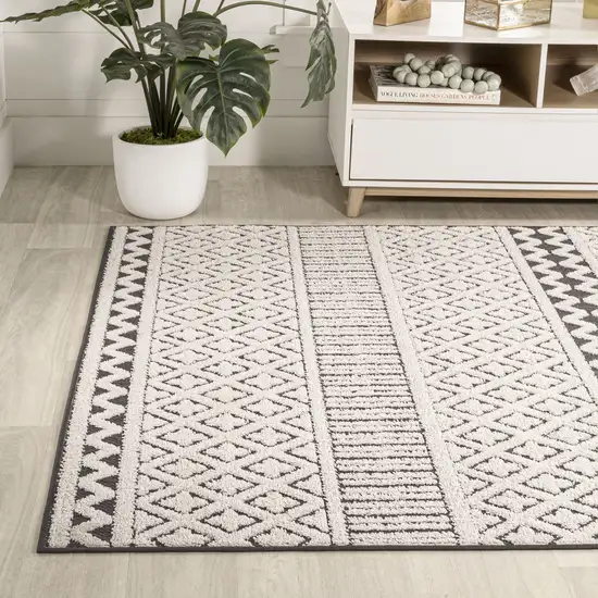 Cream And Black Trellis Indoor Outdoor Area Rug Photo 6