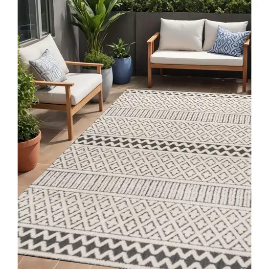 Cream And Black Trellis Indoor Outdoor Area Rug Photo 1