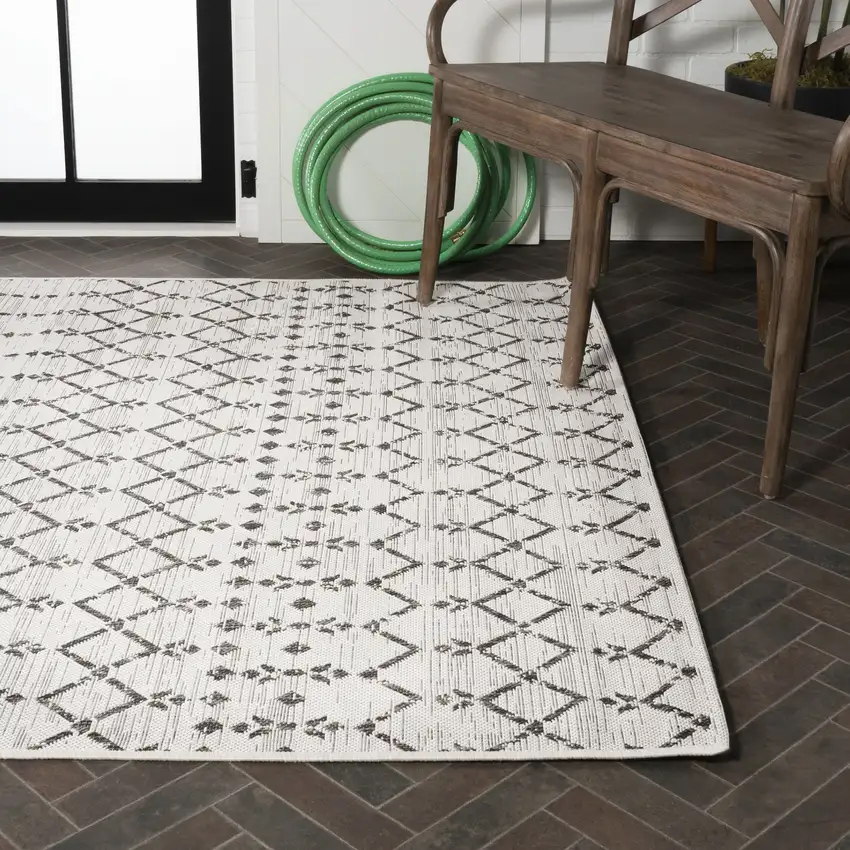 Cream And Black Trellis Indoor Outdoor Area Rug Photo 9