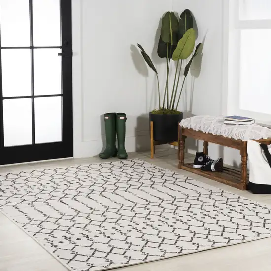 Cream And Black Trellis Indoor Outdoor Area Rug Photo 8