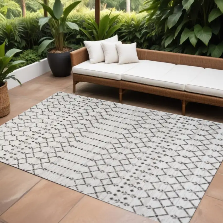 Cream And Black Trellis Indoor Outdoor Area Rug Photo 1