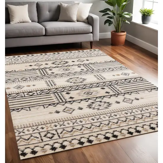 Cream And Black Tribal Area Rug Photo 1