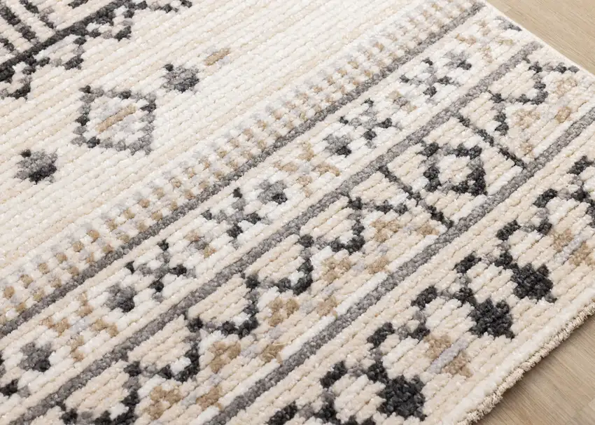 Cream And Black Tribal Area Rug Photo 7