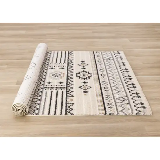 Cream And Black Tribal Area Rug Photo 9