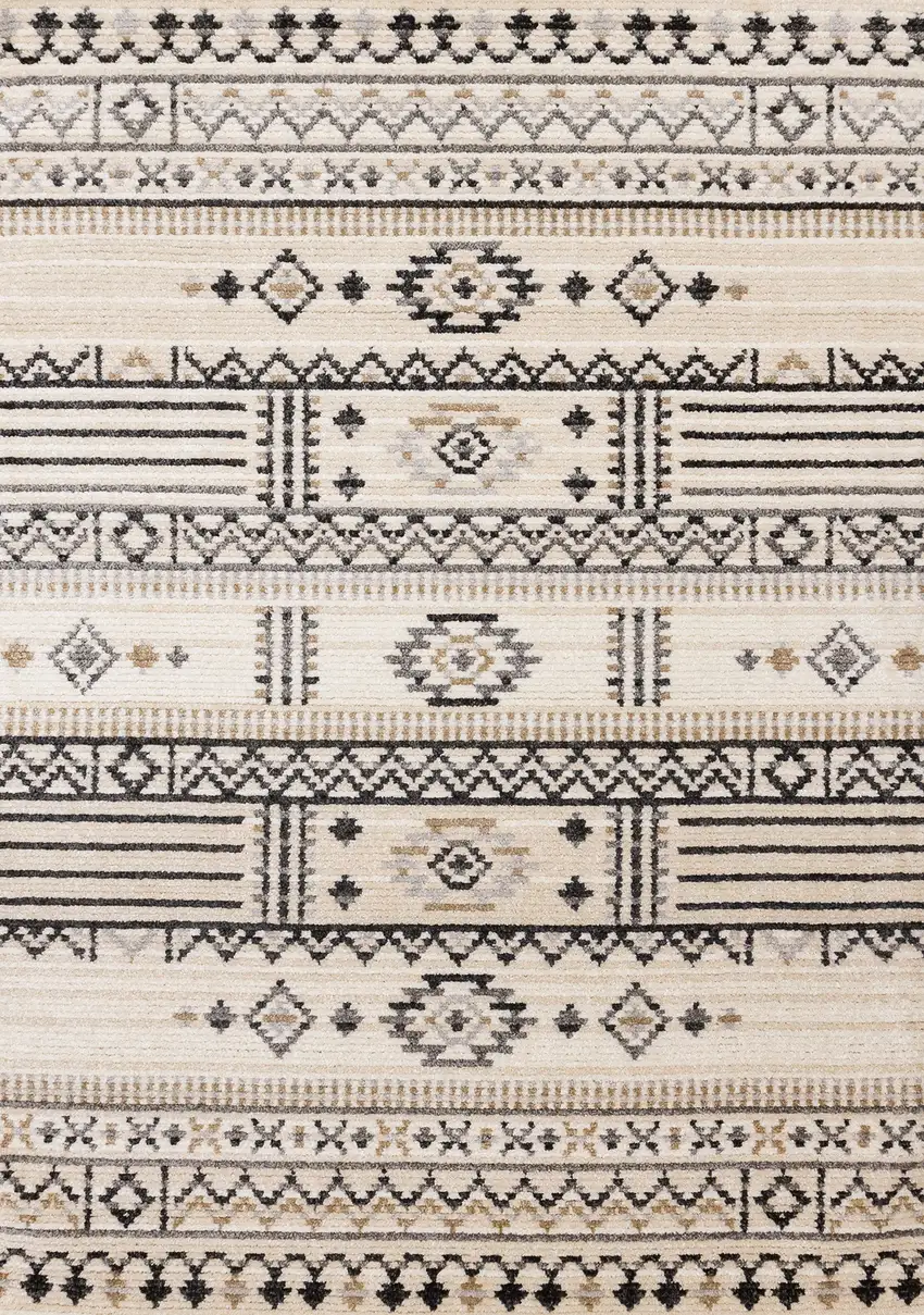 Cream And Black Tribal Area Rug Photo 4