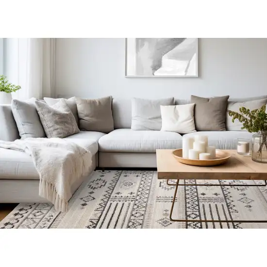 Cream And Black Tribal Area Rug Photo 6