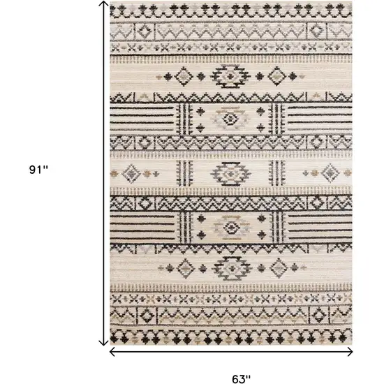 Cream And Black Tribal Area Rug Photo 3