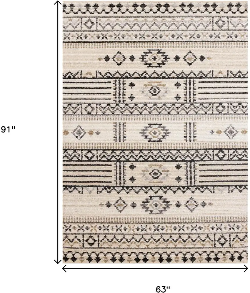 Cream And Black Tribal Area Rug Photo 3